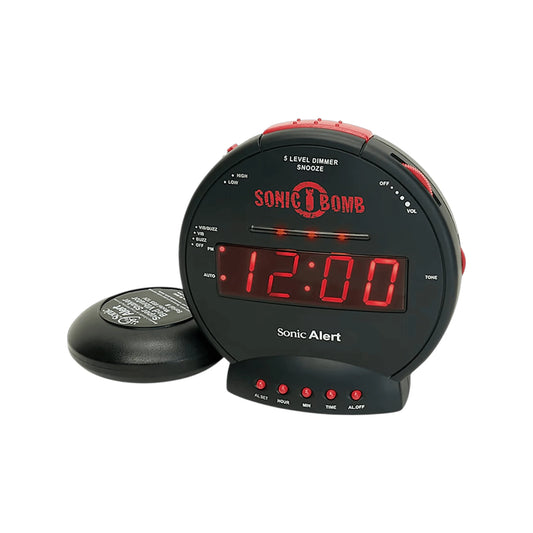 Sonic Bomb alarm clock with super shaker, loud sound, and vibration, perfect for heavy sleepers from xStore.qa in Qatar.