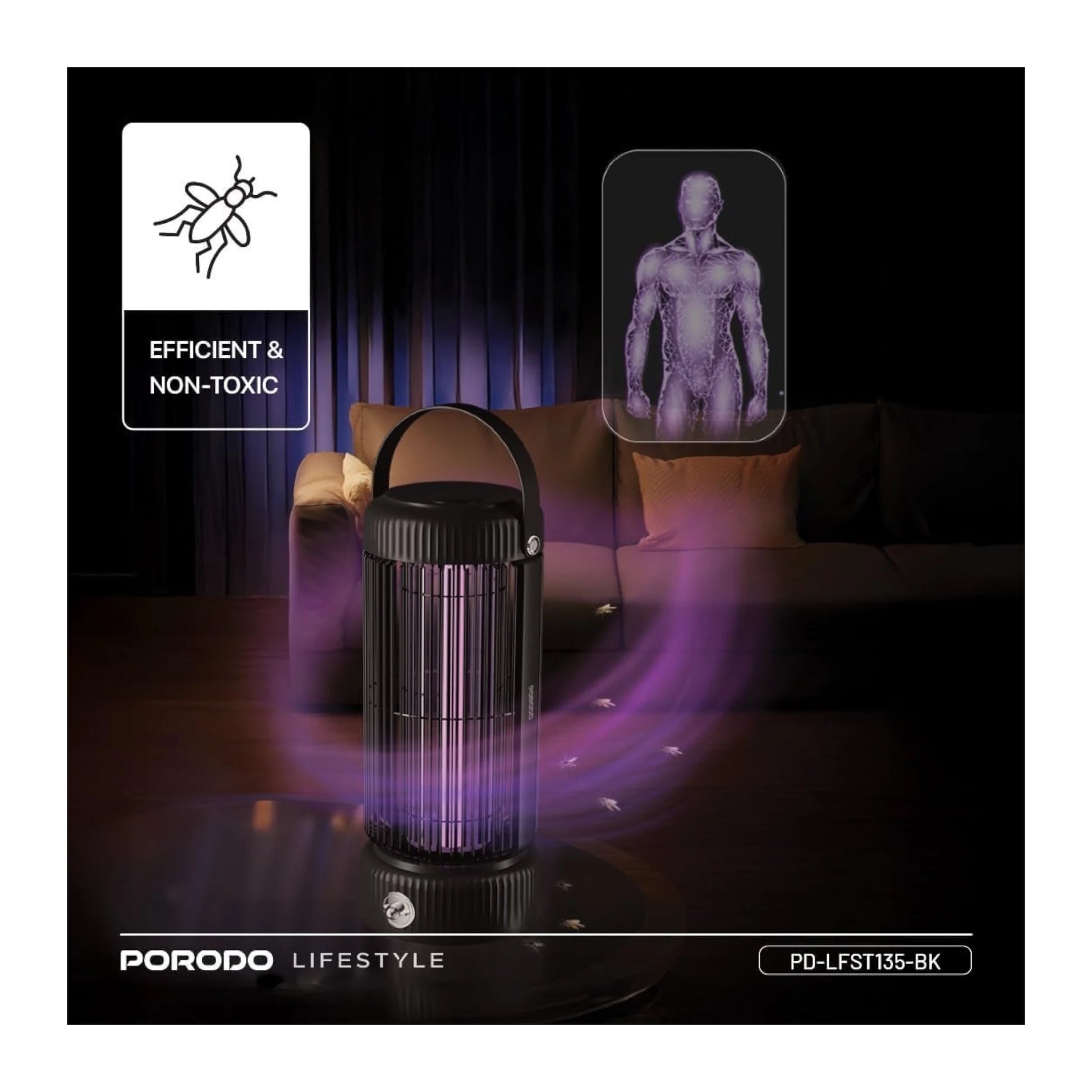 Porodo Mosquito Zapper 360° UV Portable Bug Killer, Safe & non-toxic eco-friendly design. xStore in Qatar.