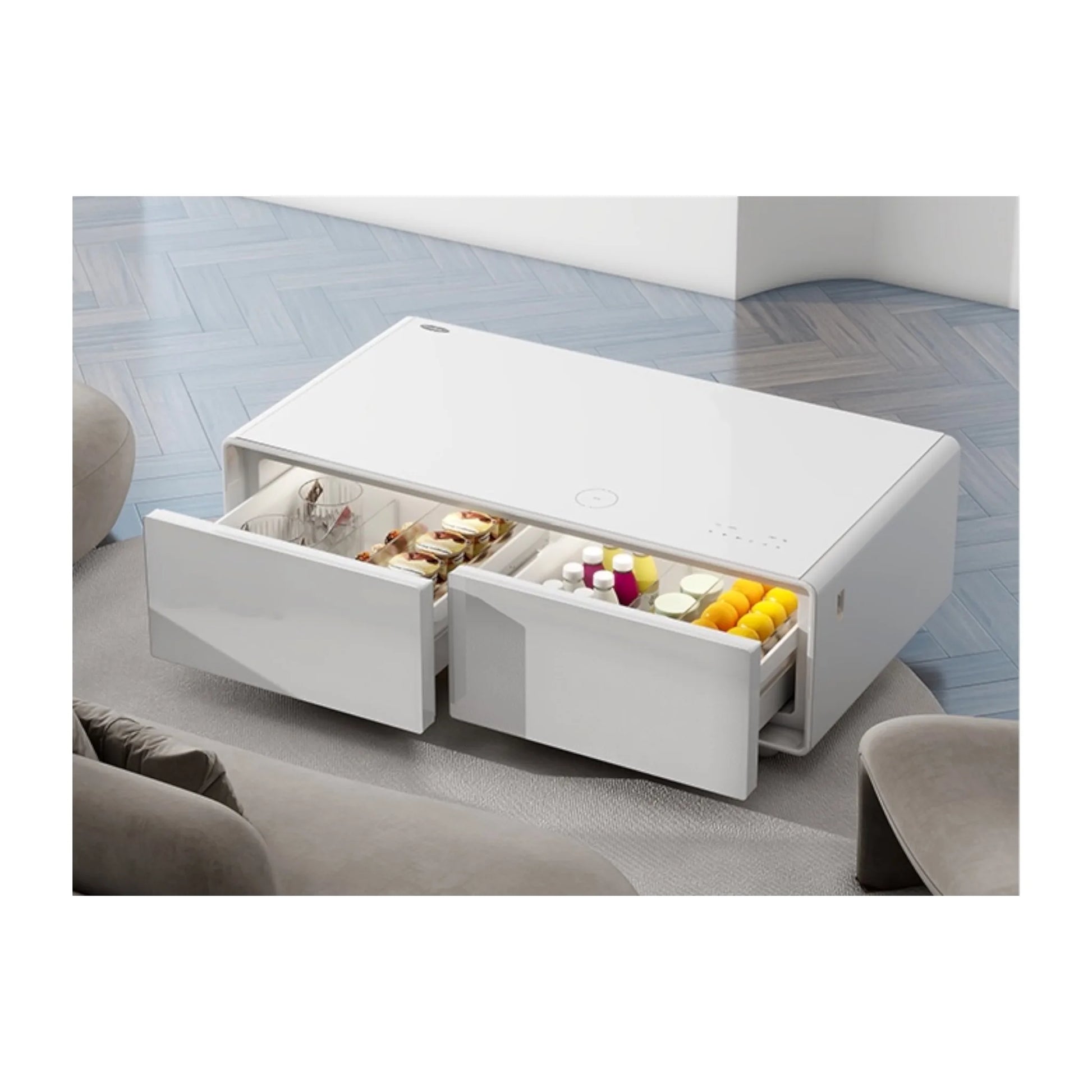 طاولة ذكية مزودة بدرجين تبريد بسعة إجمالية ١٣٥ لتر للمشروبات والوجبات الخفيفة متوفرة لدى اكس ستور في قطر