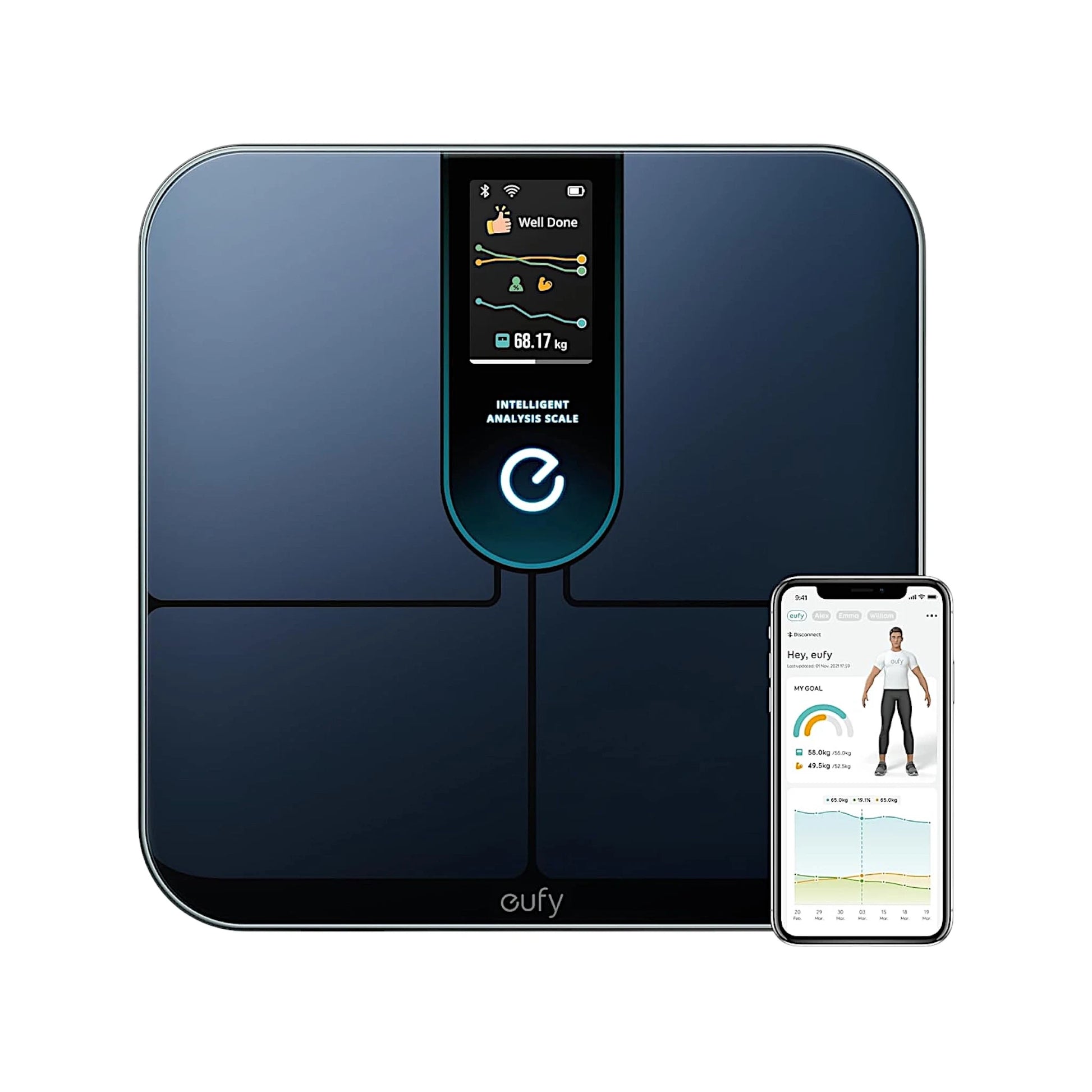 eufy by Anker Smart Scale P3, calculation of your weight, body fat, and muscle. available at xStore.qa in Qatar.