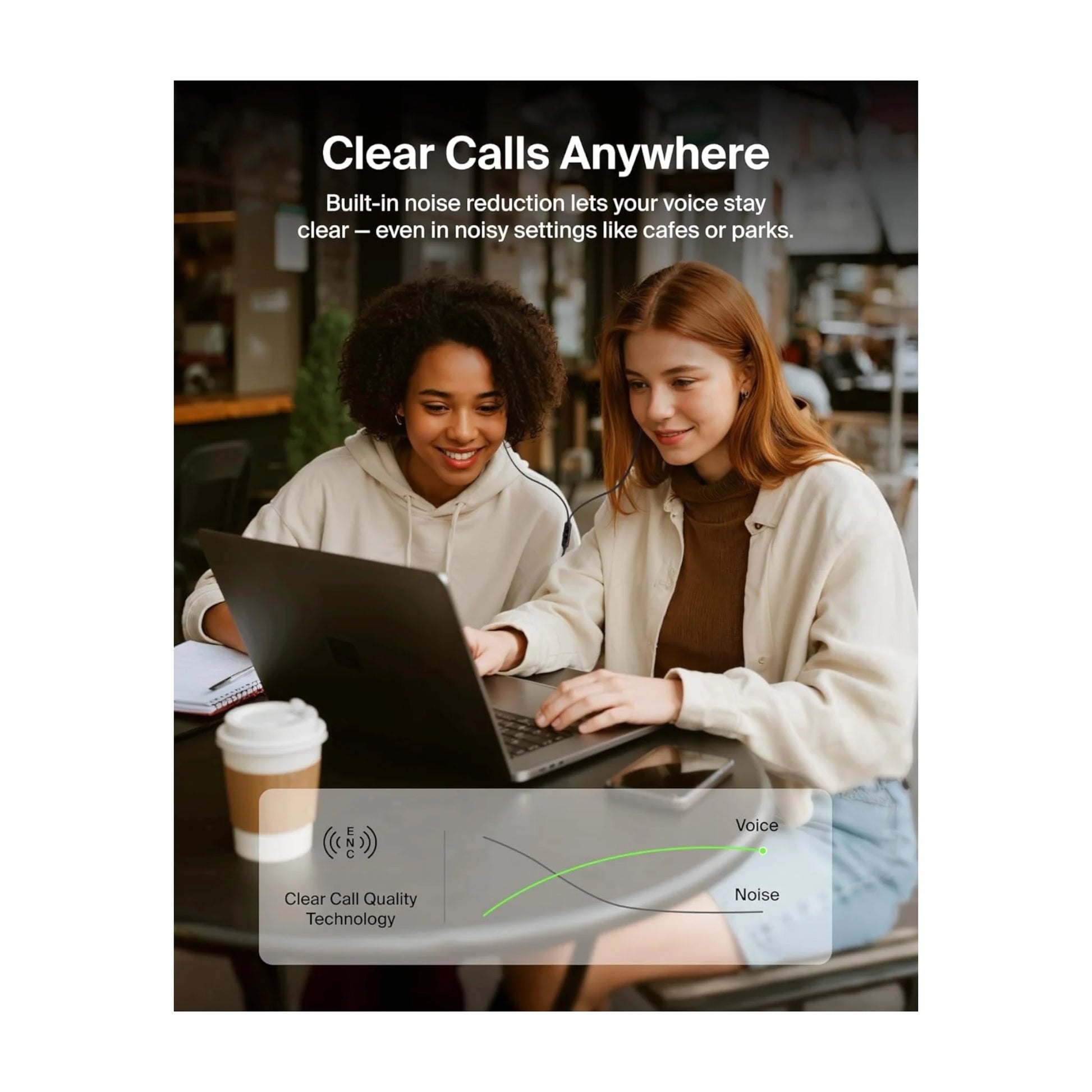 Belkin SoundForm USB-C In-Ear Earphones with ANC at xStore in Qatar, Built-in microphone with noise reduction for clear calls.