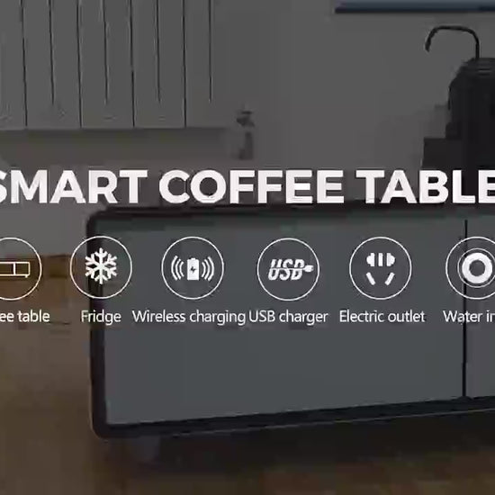 Smart Coffee Table with fridge, 15W wireless charging, Bluetooth speakers & LED lights – xStore Qatar.