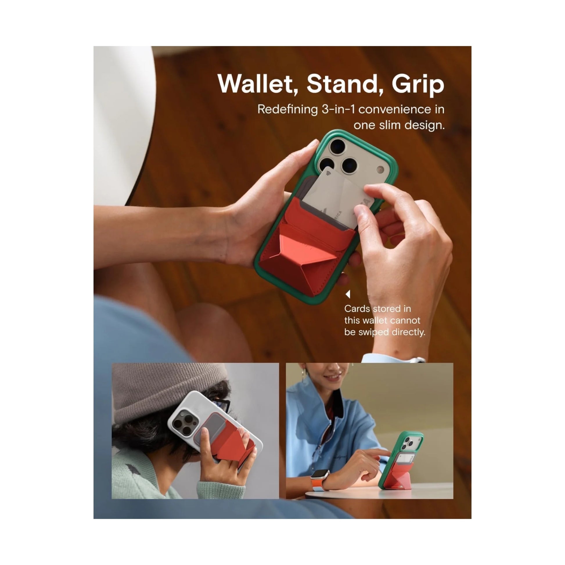 ‫احصل علي مسكة وستاند ومحفظة من شركة موفت من اكس ستور في قطر وبأفضل سعر. مصنوعة من جلد عالي الجودة تدعم ماج سيف. 