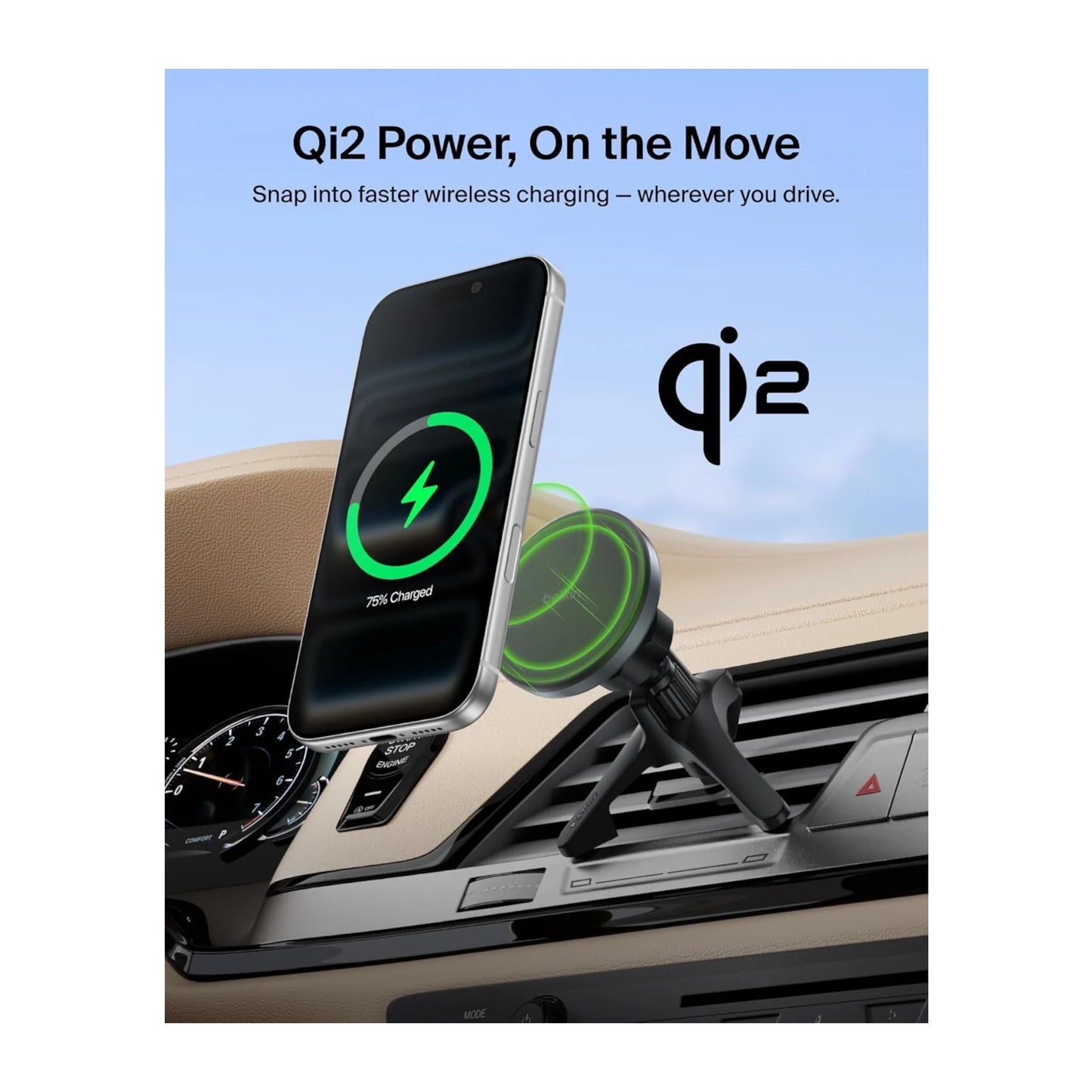 ‫احصل على ‫شاحن سيارة بيلكن ماج سيف من اكس ستور في قطر. دوران 360° وتثبيت قوي وشحن سريع بقوة ١٥ واط.