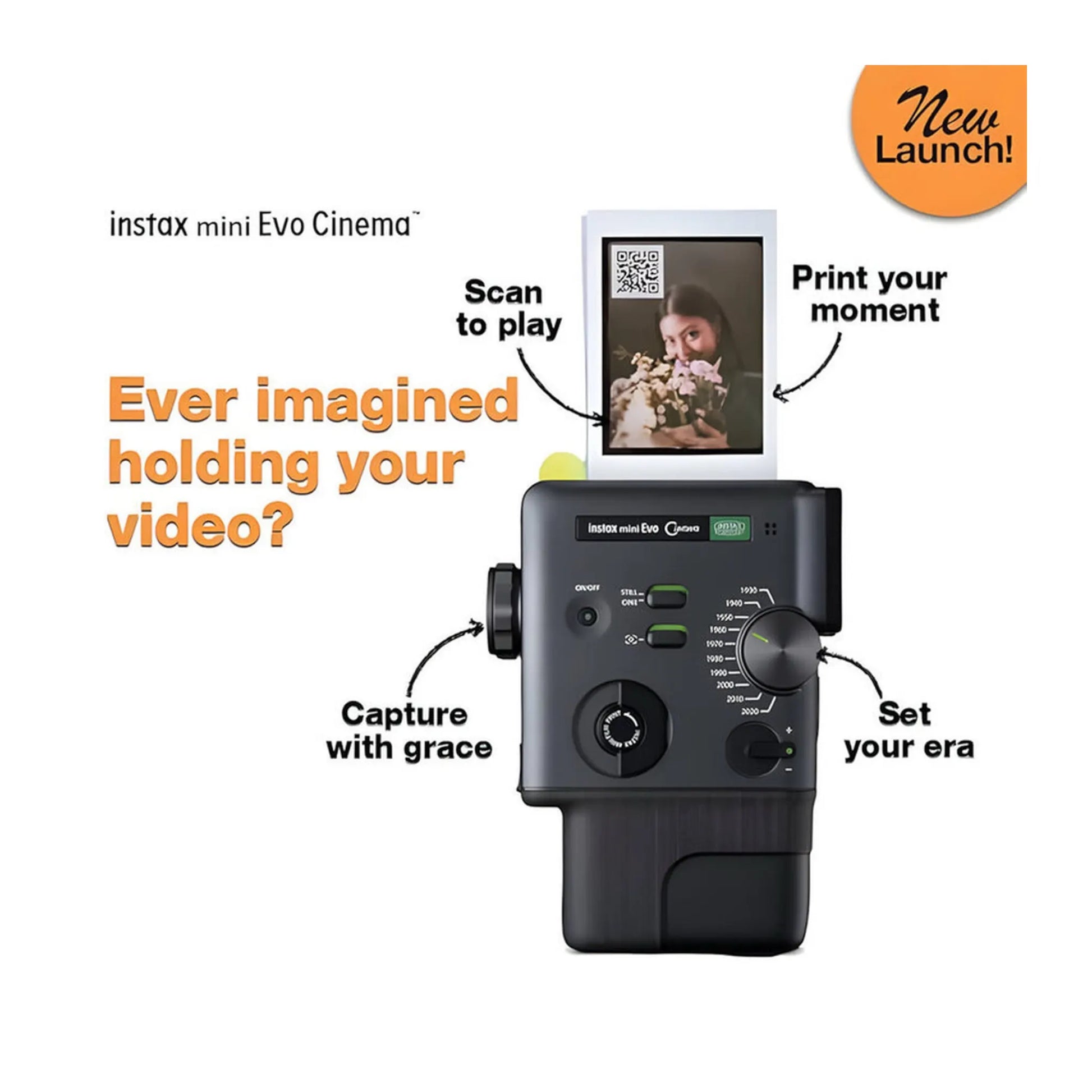 Fujifilm Instax Mini Evo Cinema Instant Camera, 1.54-inch color LCD screen for previewing shots & adjusting settings easily.