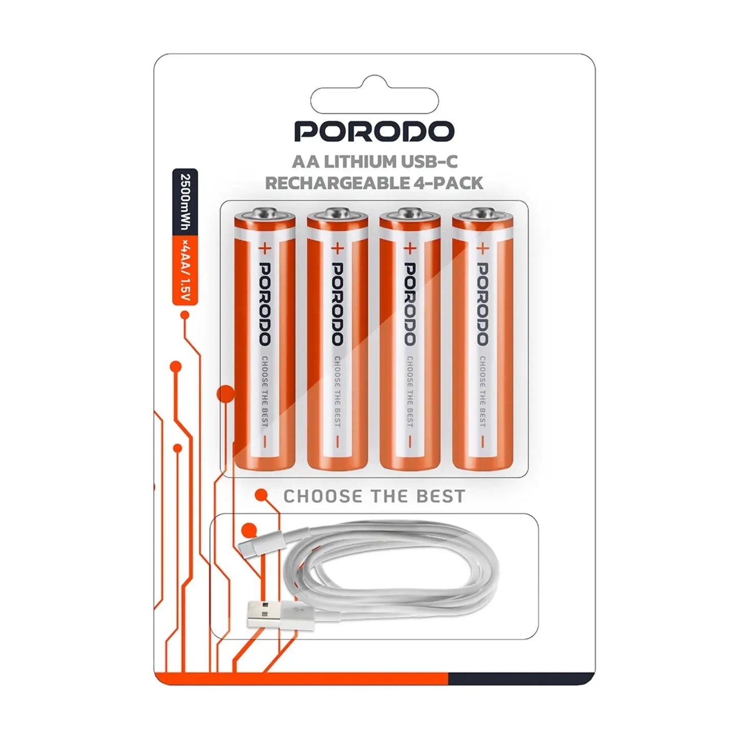 Porodo AA usb c rechargeable batteries 4 pack, xStore in Qatar.