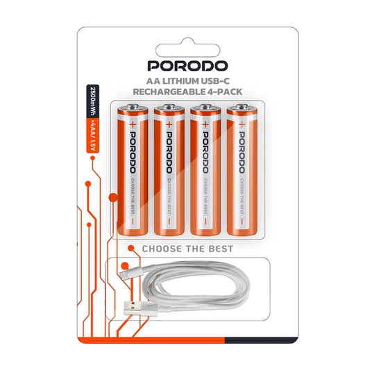 Porodo AA usb c rechargeable batteries 4 pack, xStore in Qatar.