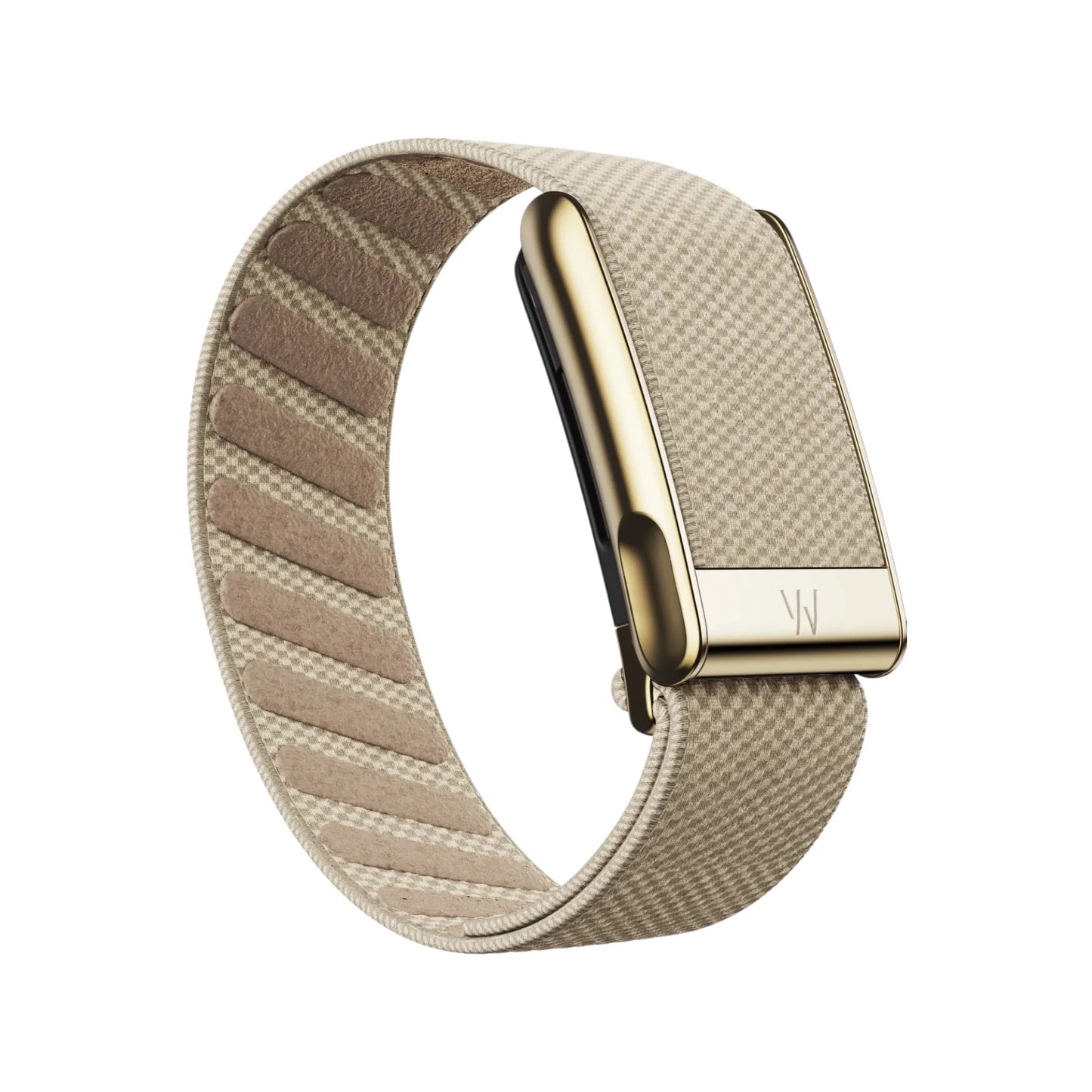 Whoop MG SuperKnit Luxe Band Dune with Gold – premium knit strap with gold clasp, available now from xStore.qa in Qatar.