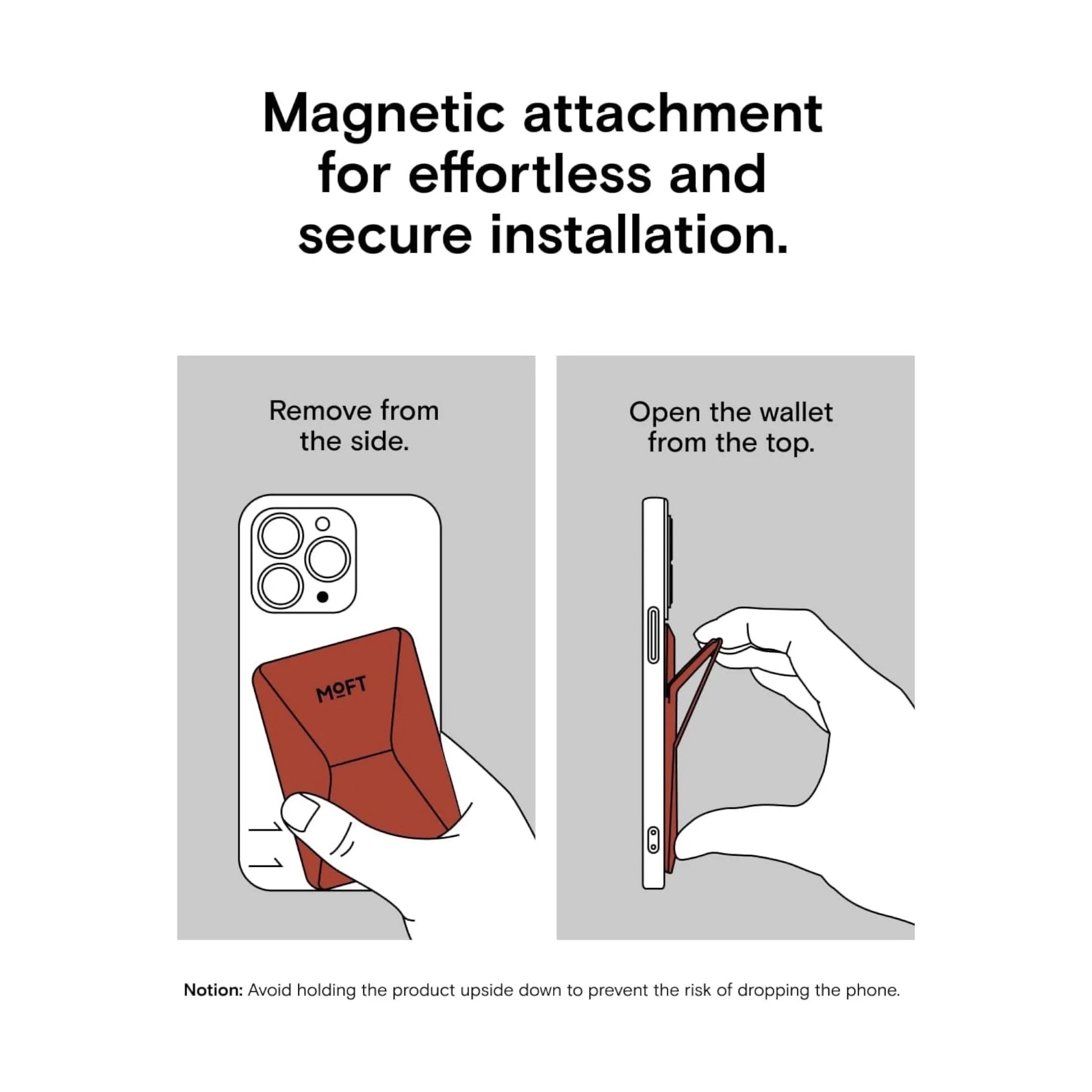 ‫احصل علي مسكة وستاند ومحفظة من شركة موفت من اكس ستور في قطر وبأفضل سعر. مصنوعة من جلد عالي الجودة تدعم ماج سيف. 