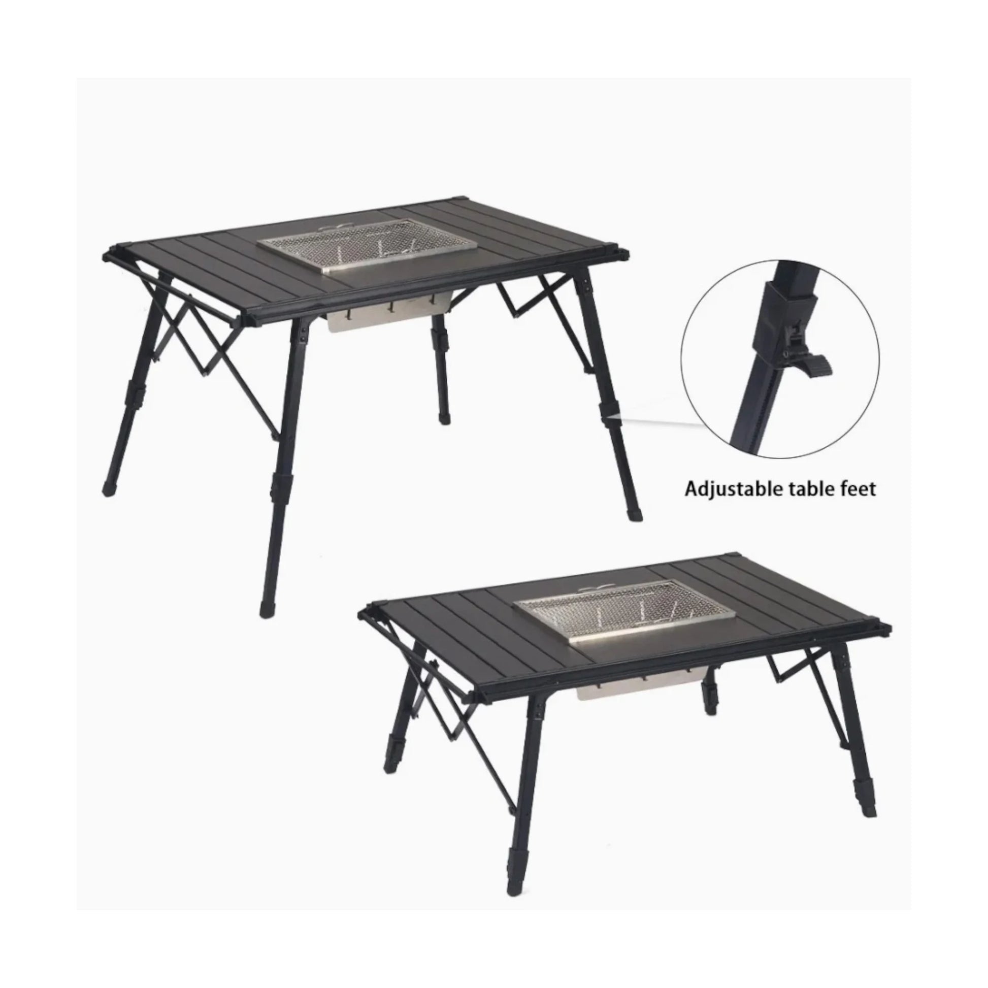 ‫احصل على طاولة تخييم قابلة للطي من اكس ستور في قطر. ألومنيوم متين، وزن ٤ كجم، ارتفاع قابل للتعديل، مثالية للطبخ، النزهات. 