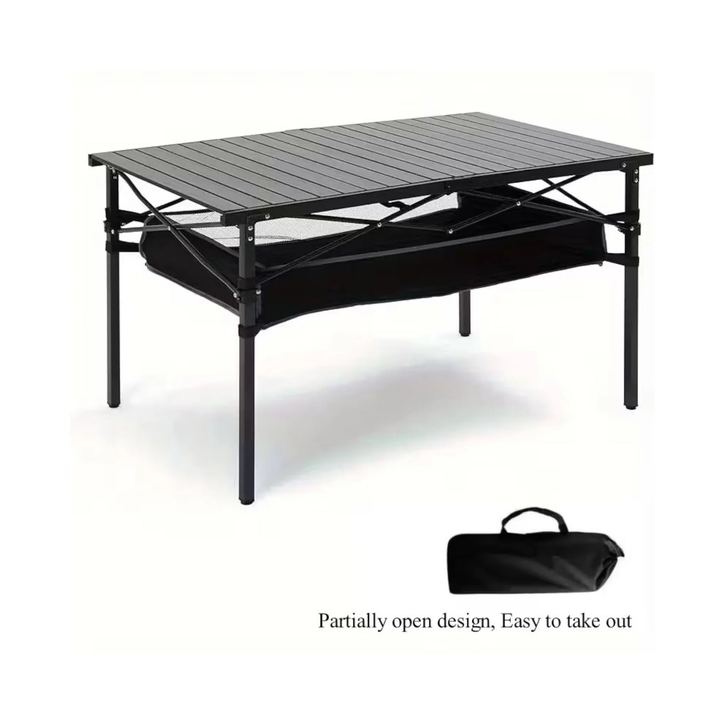 Folding Camping Table with Mesh Shelf, Perfect for camping, picnics, BBQs, garden, and beach, Available Now From xStore.qa in Qatar.