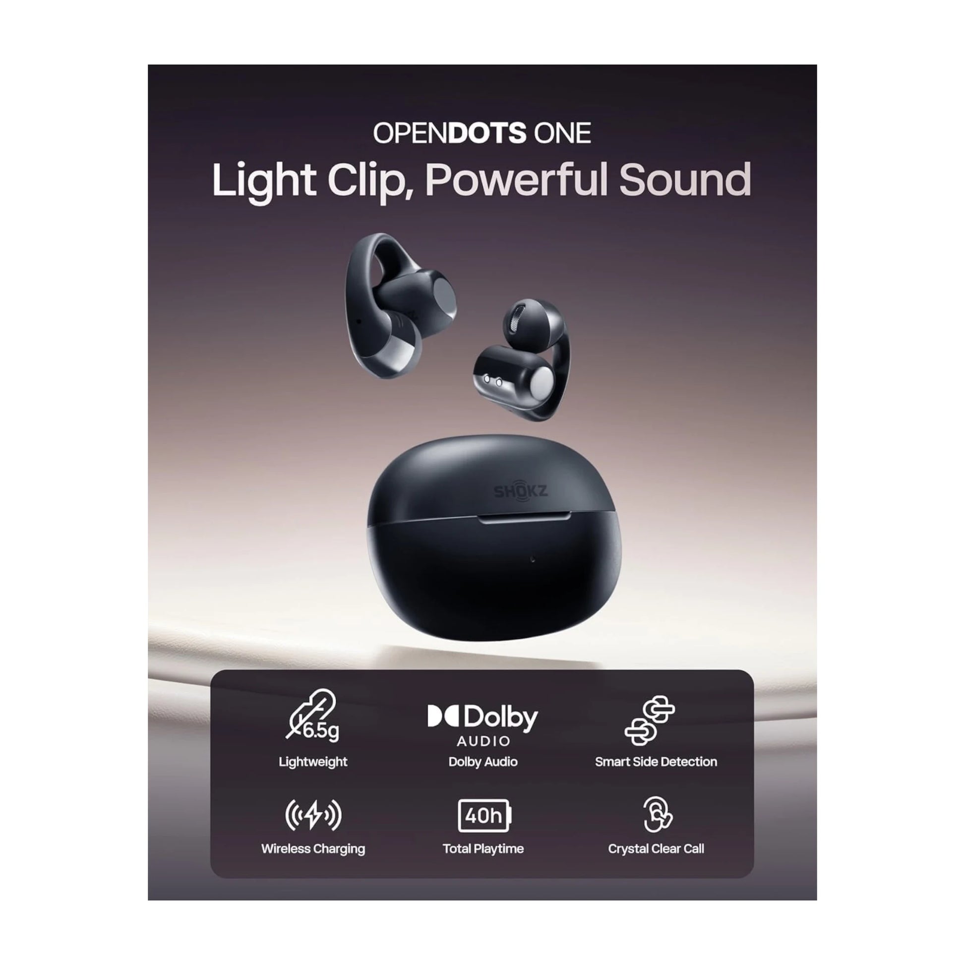 SHOKZ OpenDots ONE in Black at xStore.qa in Qatar, Up to 10 hours playback per charge / 40 hours with charging case